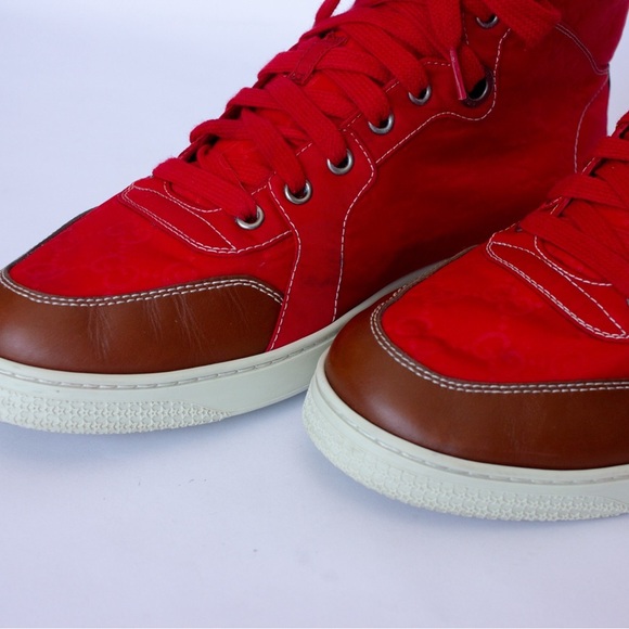 Men's Gucci Nylon High Red Brown Sz 9 G Fashion Shoe 283484 - Picture 8 of 16
